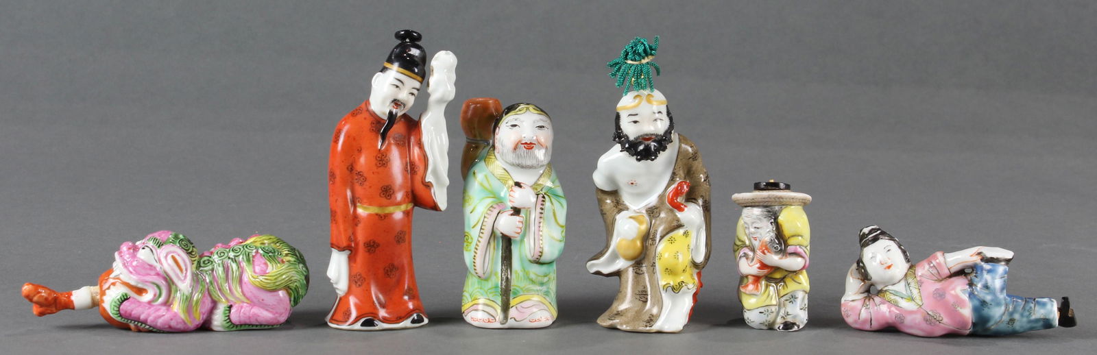 (lot of 6) Famille rose porcelain figural snuff bottles (1 of 4)