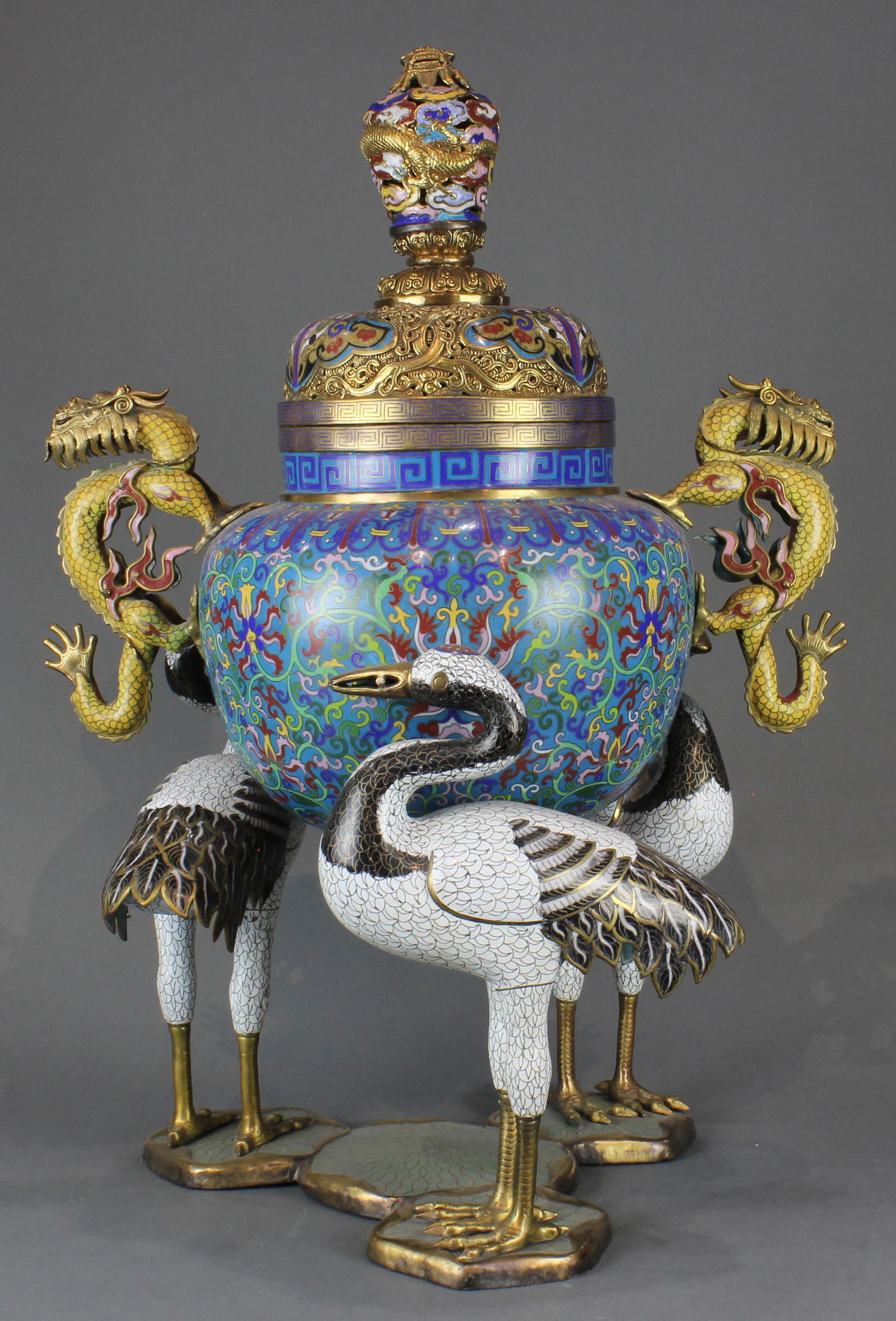 Large Chinese cloisonne enamel incense burner (1 of 3)