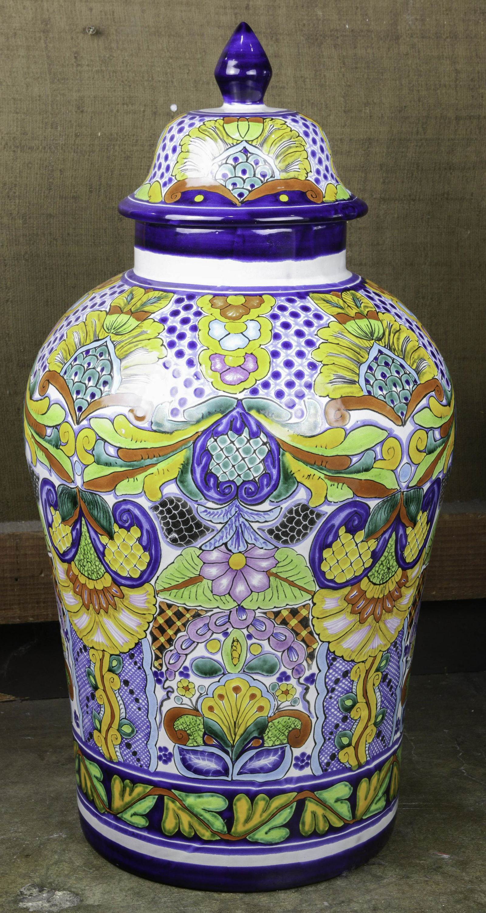 Mexican Talavera Castillio covered urn, 26"h (1 of 1)