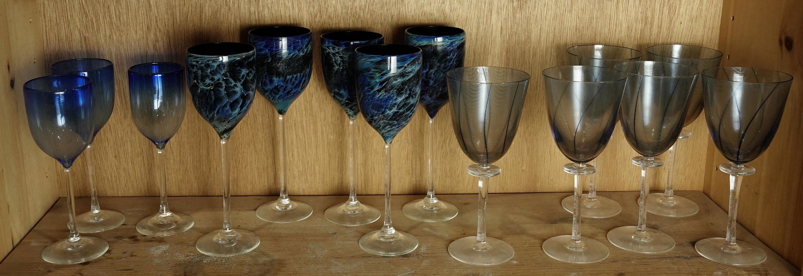 (lot of 14) Josh Simpson and Smyers hand blown wine: (lot of 14) Josh Simpson and Smyers hand blown wine glasses, each glass signed and some with date to the base, 9"