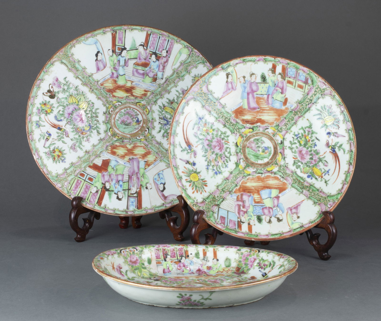 (lot of 3) Canton rose medallion dishes (1 of 1)