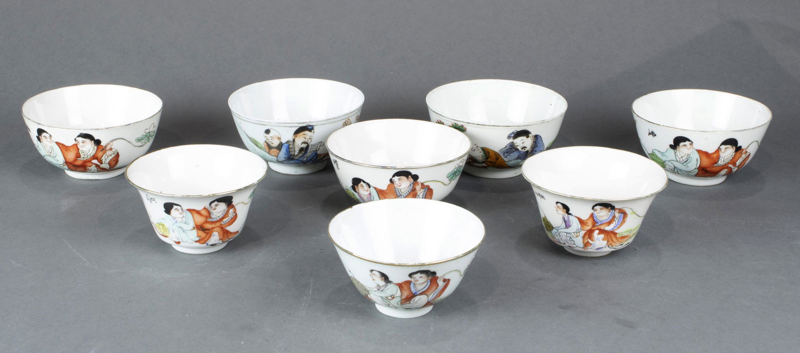 (lot of 8) Chinese famille rose figural bowls (1 of 7)
