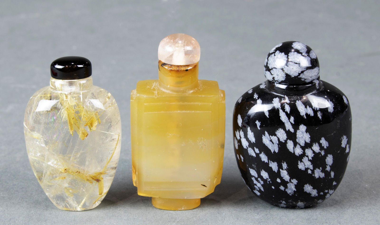 (lot of 3) Chinese hardstone snuff bottles,including a (1 of 1)