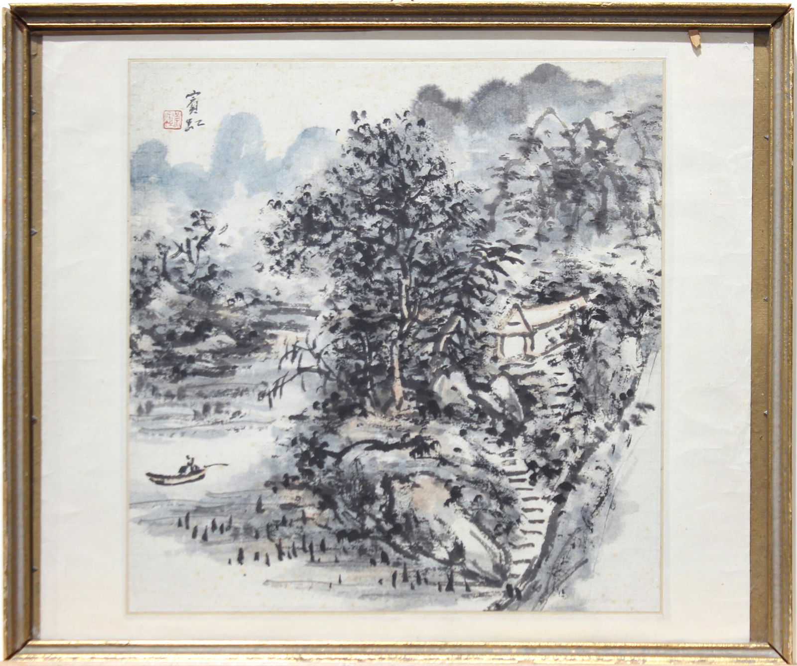 After Huang Bin Hong, Riverscape ptg, framed (1 of 2)