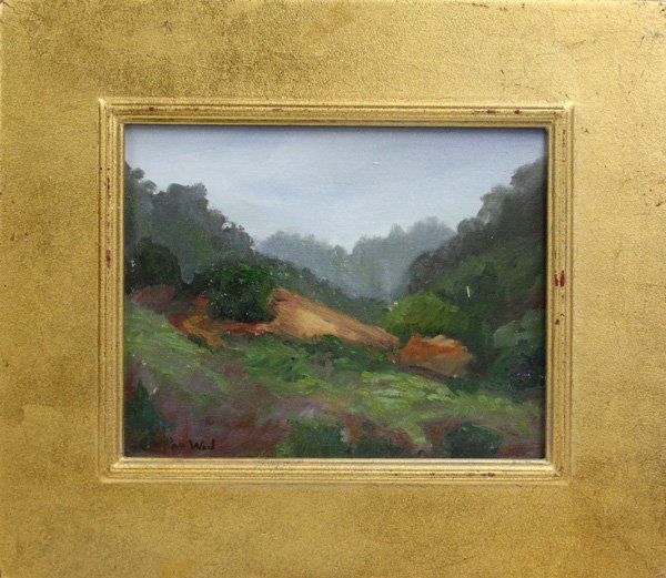 Painting, Landscape: Framed oil on board, Landscape, signed indistinctly lower left (Charles A. Ward ?), sight: 7 1/2''h x 9 1/2''w, overall: 14 3/8''h x 15 3/8''w