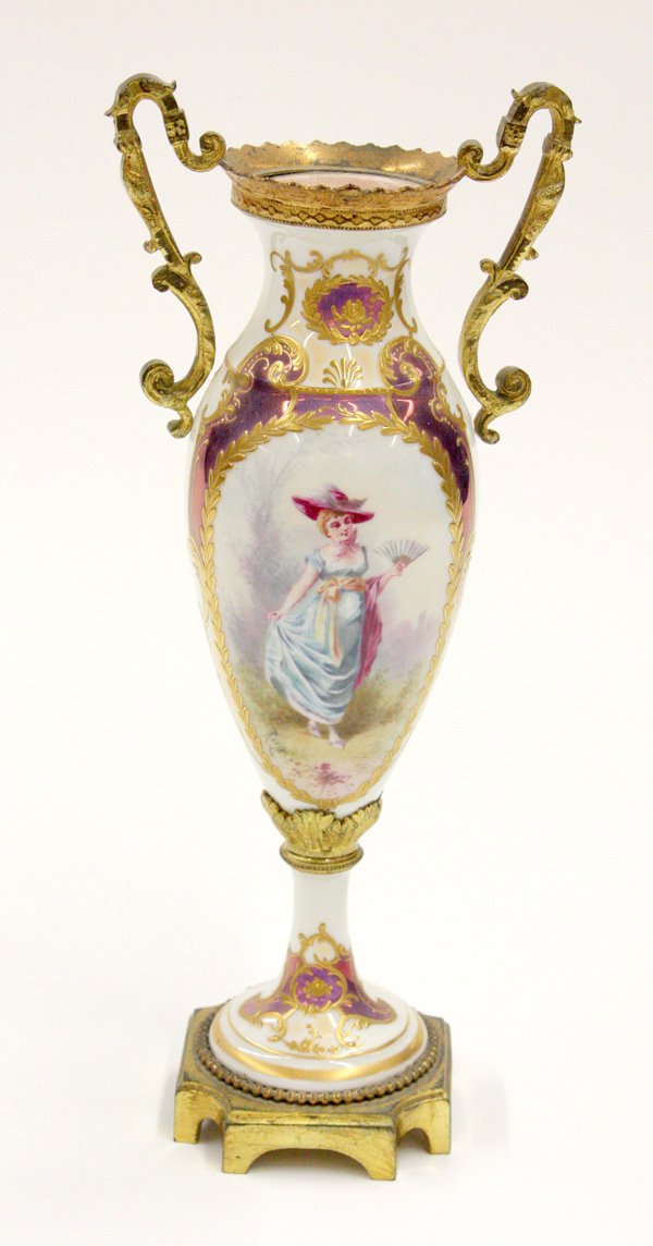Hand decorated gilt brass mounted cameo urn