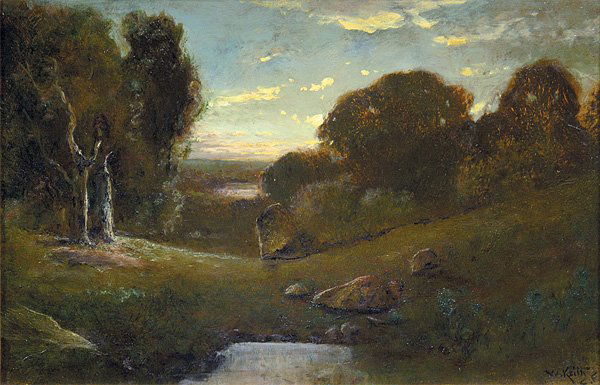 Landscape at Sunset: Framed oil on canvas, Landscape at Sunset, by William Keith (Californian, 1838-1911), signed and inscribed ''W. Keith, S.F.'' lower left, sight: 15.25''h x 23.25''w, overall: 22.25''h x 30.25''w