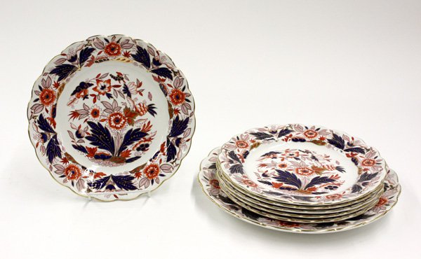 Booths Dovedale pattern porcelain plates Imari: (lot of 7) Booths Dovedale pattern porcelain plates, with polychrome and gilt Imari style decoration and scalloped edges, including 6 service plates and a circular serving platter