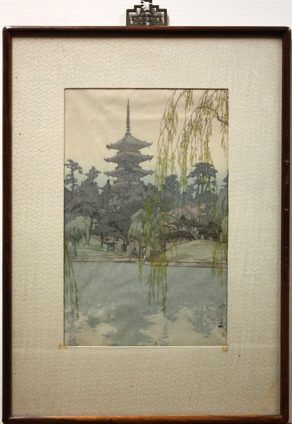 Japanese Modern Print, Hiroshi Yoshida, Sarusawa: Framed Japanese modern woodblock print, by Hiroshi Yoshida (1887-1950), entitled Sarusawa Ike and Sarusawa Pond, with pencil signature, left margin with 'jizure' seal and dated Showa 8 (1933), reverse