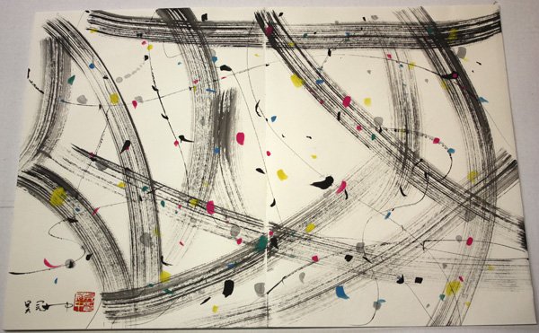 Chinese Album, after Wu Guanzhong: Chinese painting album, after Wu Guanzhong (b.1919), the front page incribed 'You guo qing jinian' bears singature 'Wu Guanzhong' followed by 'jiu ling' (=90's) and one artist seal, inside with six do