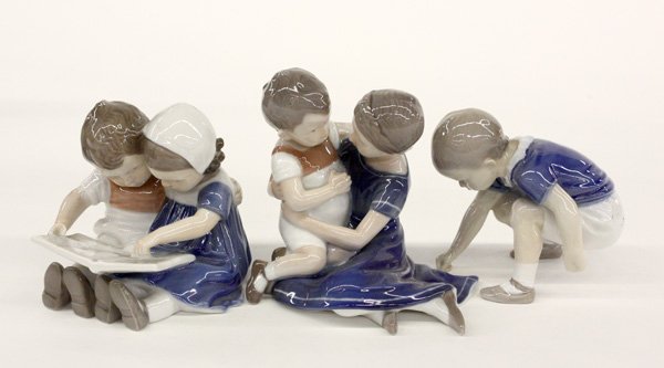 Bing and Grondahl figure: (lot of 3) Bing & Grondahl figurines consisting of ''Brother & Sister'' 5''; ''Dickie'' 4.75''; and ''Sister Reading to Brother'' 4.5''