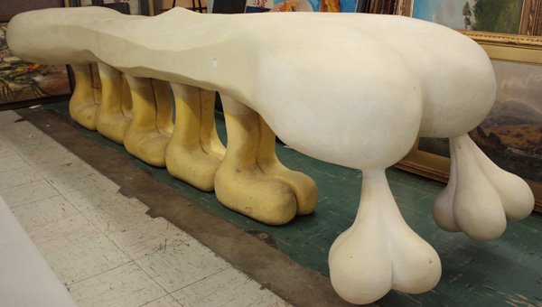 sculpture, Alain Sechas, Bone with Feet: Fiberglass sculpture, ''L'os 'A Pattes,'' by Alain Sechas (French, b. 1955), approximately 37''h x 10'l x 33''w