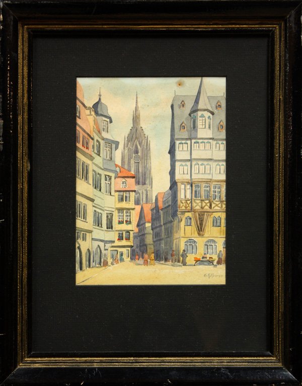 Watercolor, Gustav Richter, Europe, Luther House,: (lot of 2) Framed watercolors, European Street Scene and ''The Luther House at the Wartburg Court,'' by Gustav Karl Richter (German, 1823-1884), both signed ''G.K. Richter'' lower left, one dated '44 