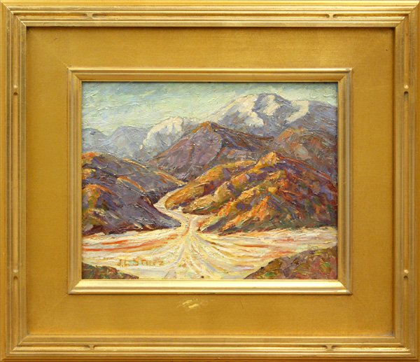 painting, Julius Louis Sturz, San Diego: Framed oil on board , San Diego Canyon, by Julius Louis Sturz (Californian, 1883-1966), signed ''J.L. Sturz'' lower left, sight: 10.5''h x 13.5''w, overall: 19.25''h x 22.25''w