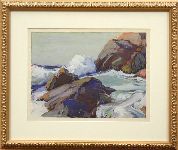 painting, Karl Schmidt, Californian, Seascape: Framed gouache, Crashing Waves, by Karl Schmidt (Californian, 1890-1962), unsigned, image: 9''h x 12''w, overall: 15.75''h x 18.5''w