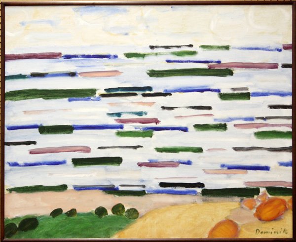 Painting, Tadeusz Dominik, Abstract Landscape: Framed oil on canvas, Abstract Landscape, by Tadeusz Dominik (Polish, b.1928), signed ''Dominik'' lower right, sight: 35''h x 43''w, overall: 36.375''h x 44.125''w