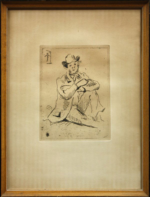 Etching, Paul Cezanne, Arman Guillamin au Pendu: Framed etching, ''Portrait of Armand Guillaumin ou Au Pendu,'' (1873), by Paul Cezanne (French, 1839-1906), unsigned, plate: 6.125''h x 4.125''w, overall: 12.625''h x 9.625''w