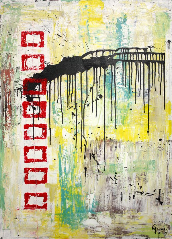 Painting, Greg Gofstein, Abstract, Modern: Unframed oil on canvas, Abstract with Dripped Paint, by Greg Gofstein (Californian, Contemporary), initialed lower right, signed and dated verso, overall: 41.75''h x 30''w