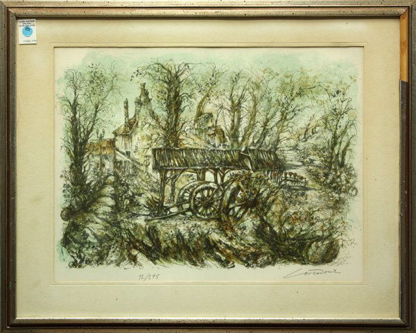 lithograph, Daniel Louradour, Wagon: Framed lithograph, View of a Wagon, by Daniel Louradour (French, 1930-2007), pencil signed lower right, numbered 92/275 lower left, overall: 24''h x 30.125''w