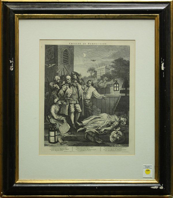 after Hogarth, Cruelty in Perfection: Framed engraving, ''Cruelty in Perfection'' from the Four Stages of Cruelty, after William Hogarth (English, 1697-1764), overall: 27.5''h x 24.25''w