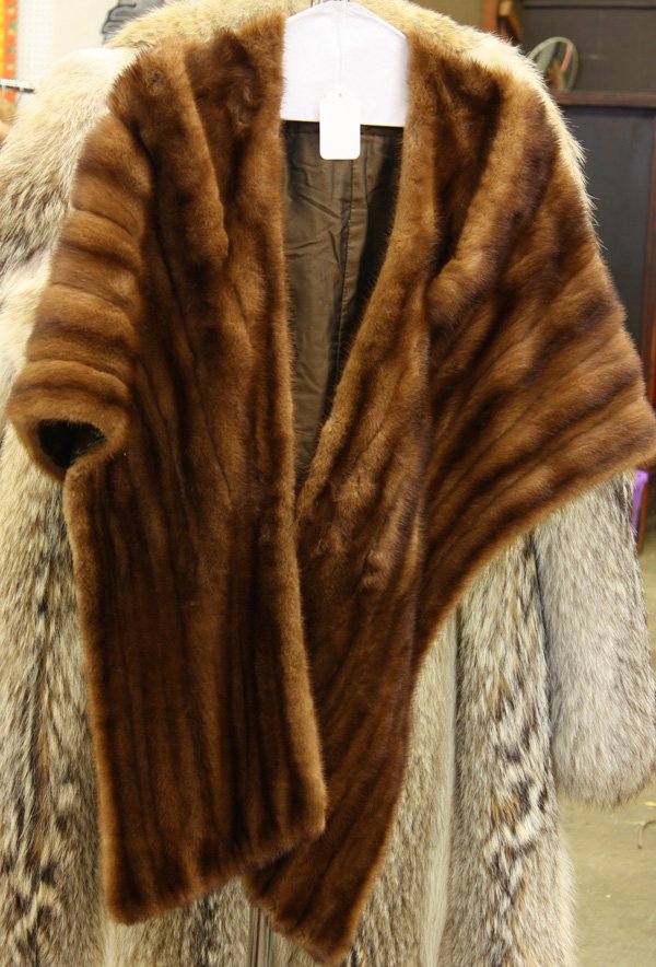 Vintage fur stole: Vintage brown mink fur stole having 'FKG' monogram embroidered on inner lining