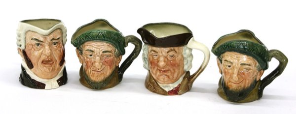 Royal Doulton porcelain figures: Four Royal Doulton toby mugs including a Sam Johnson and two Old Macs, 3.25''h