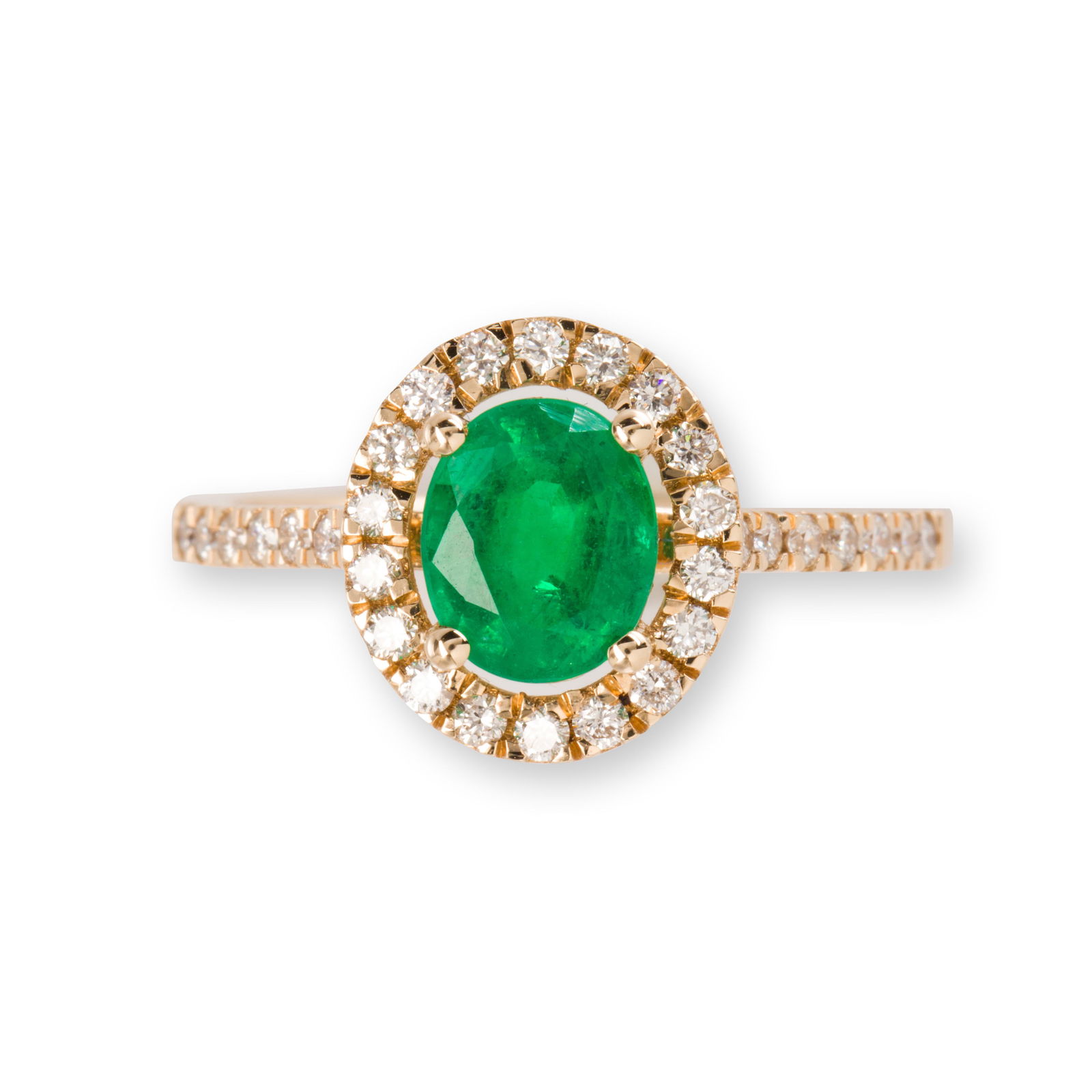 An emerald, diamond and fourteen karat gold ring (1 of 2)