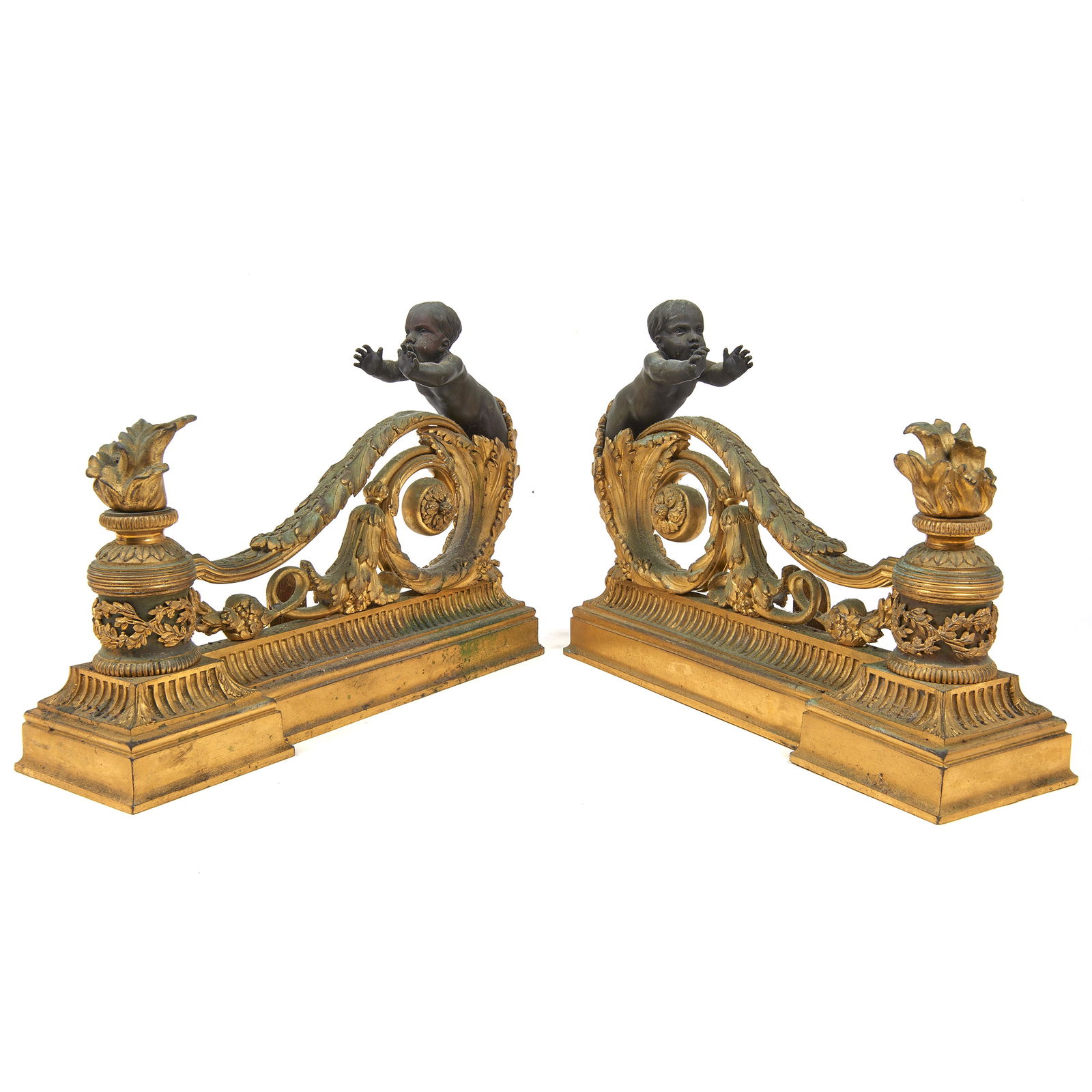 A pair of French dore and patinated bronze chenets (1 of 3)