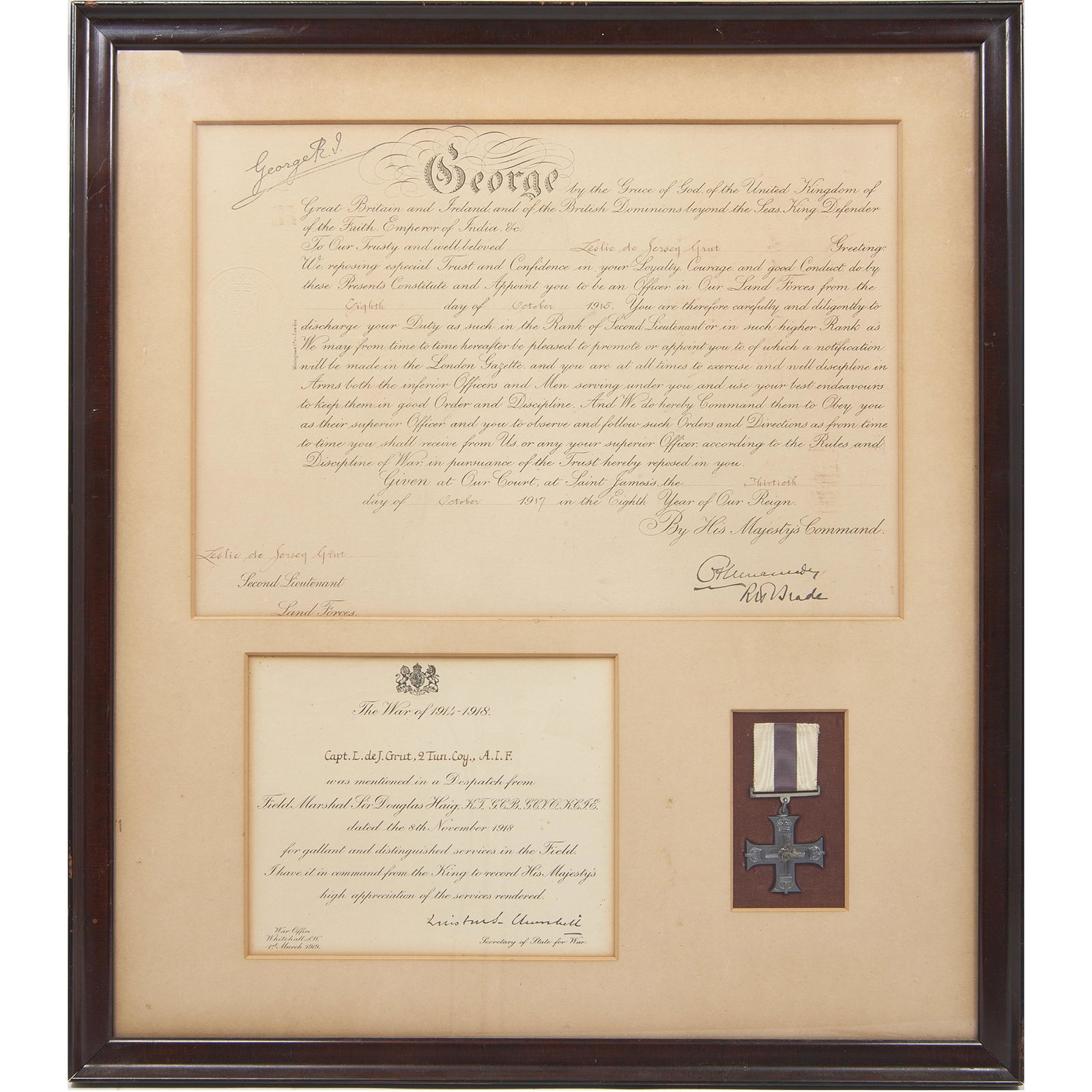 WW I military award signed by King George I & Winston (1 of 4)