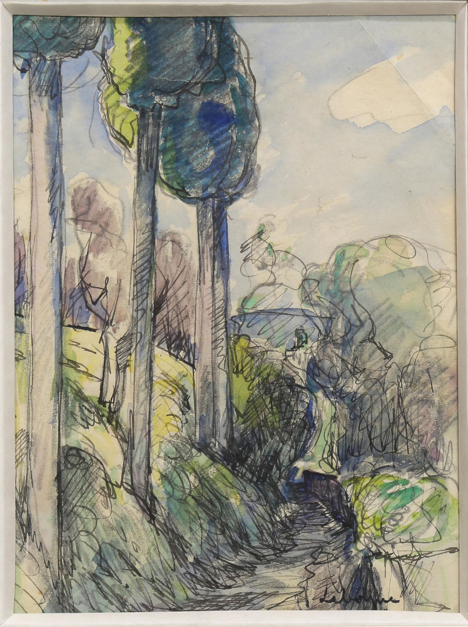 Watercolor, Henri Lebasque: Henri Lebasque (French, 1865-1937), Untitled (Trees Along the Path), watercolor, signed lower right, image: 7.5"h x 5.5"w, overall (with frame): 14.5"h x 12.25"w