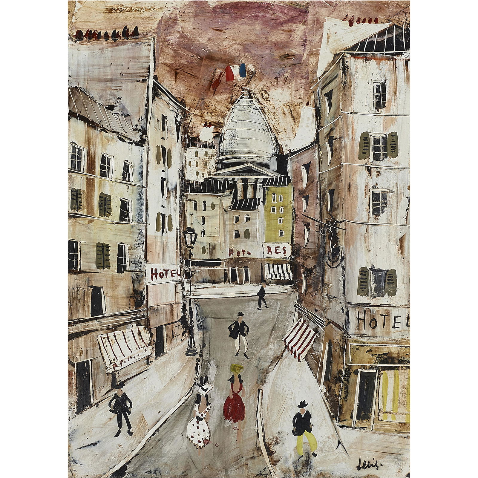 Painting, Charles Levier: Charles Levier (French, 1920-2003), View of Sacré-Cœur, Montmartre, oil on panel, signed lower right, panel: 15"h x 11"w, overall (with frame): 20.5"h x 16.5"w