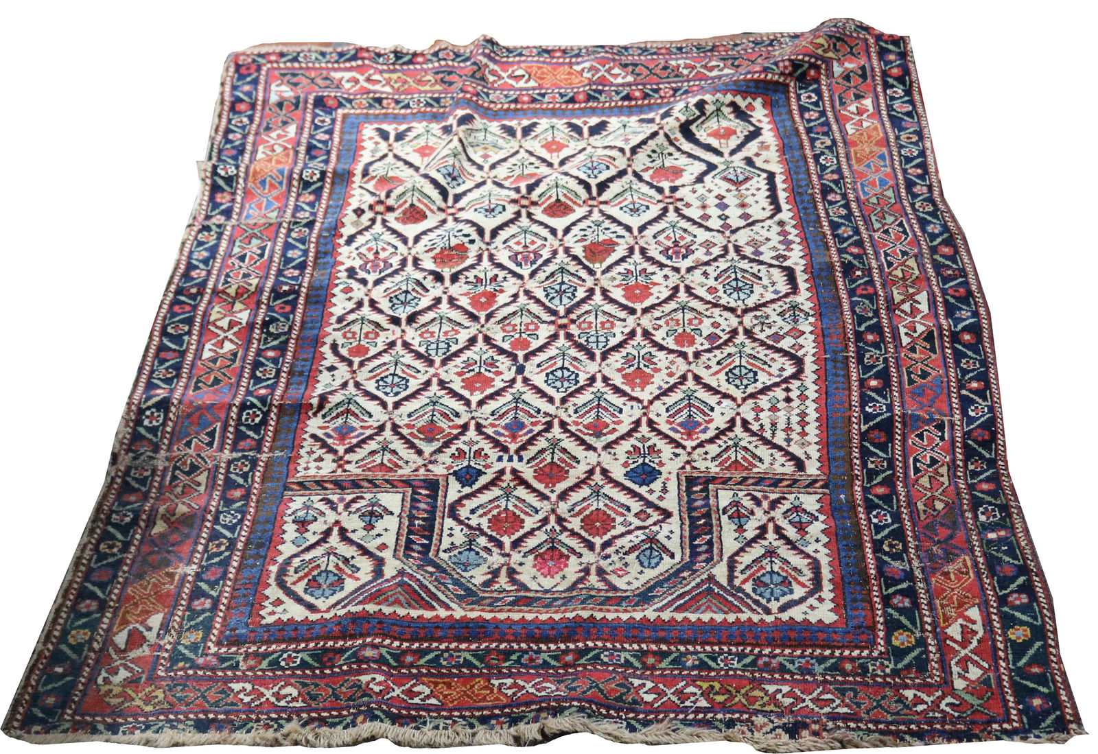 An antique Kuba prayer rug, 3'6" x 4'10" (1 of 3)