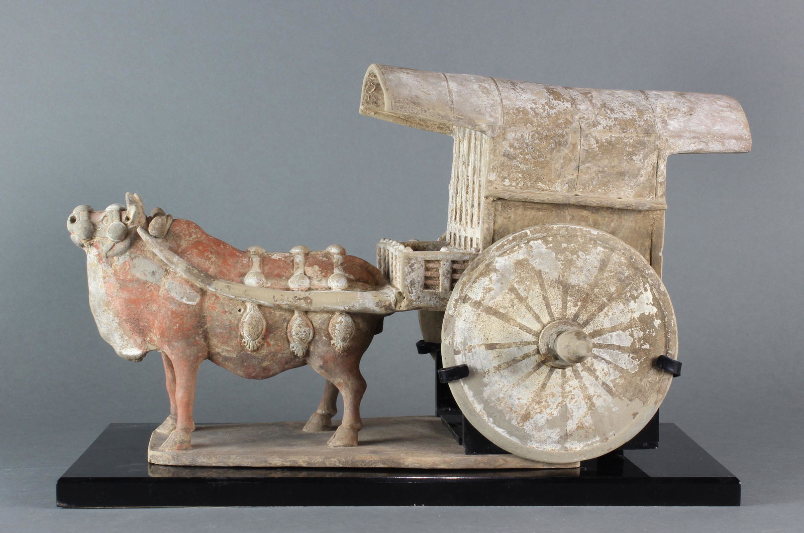 Han pottery model of an ox and cart (1 of 4)