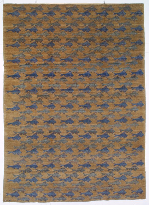 Bijar Rug Carpet with a Fish Design: Bijar Rug with a Fish Design, West Persia, Kurdistan area, 7'0" x 9'9"