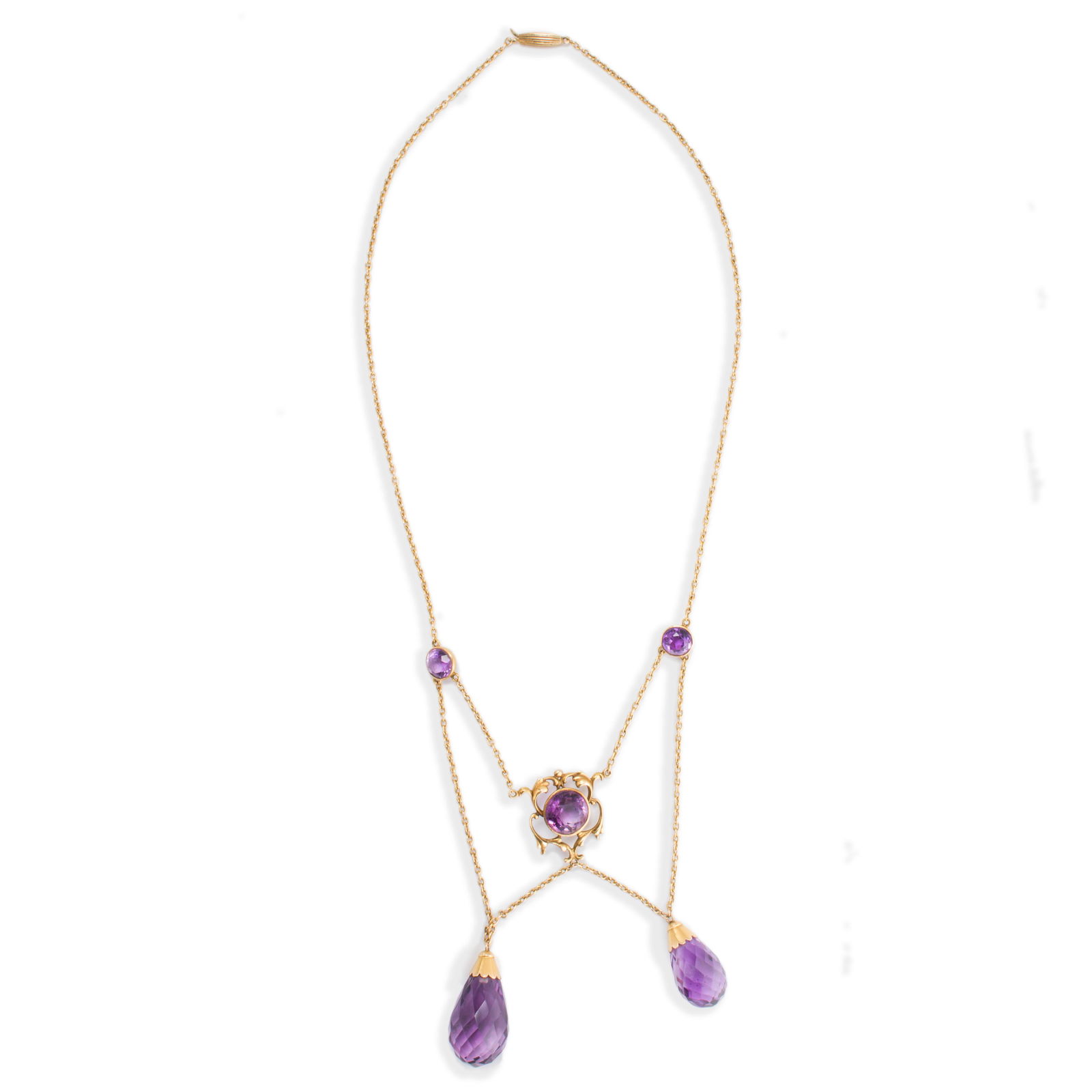 An amethyst and fourteen karat gold négligée necklace (1 of 1)