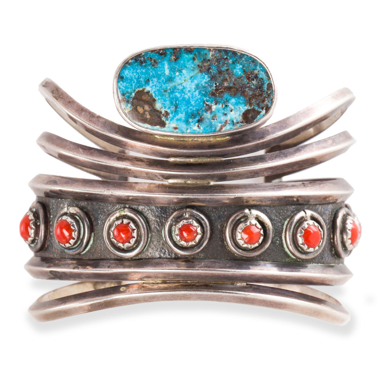 A Native American turquoise, coral and sterling silver (1 of 1)