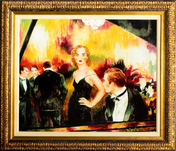 Print, Woman with Piano Player: Woman with Piano Player, 2001, giclee on panel, signed indistinctly and dated lower right, overall (with frame): 44.5"h x 52"w