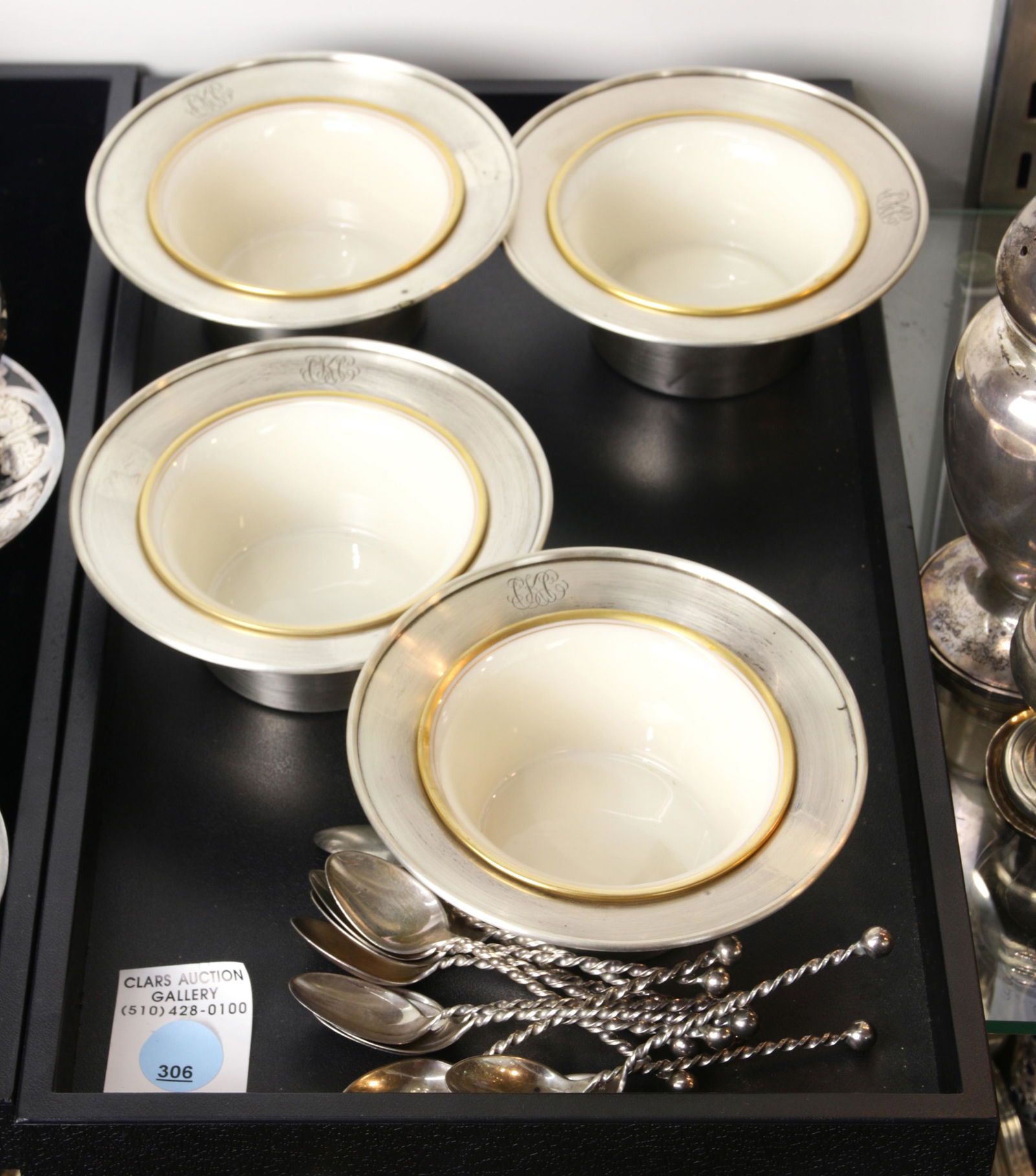 4 Shreve sterling ramekins, Lenox inserts & (12) (1 of 2)