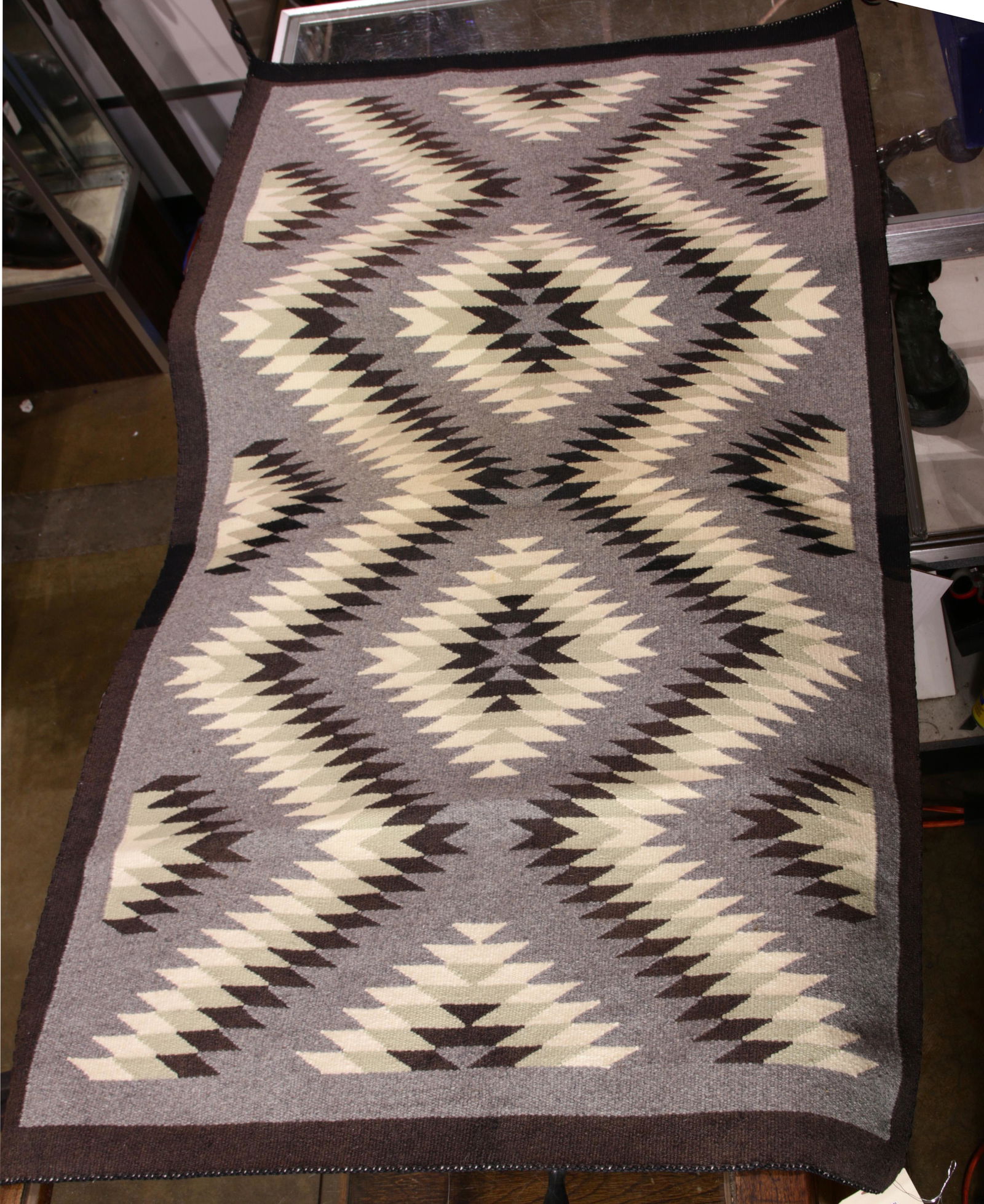 Navajo Rug, c1960-70, grey ground with geometric (1 of 1)
