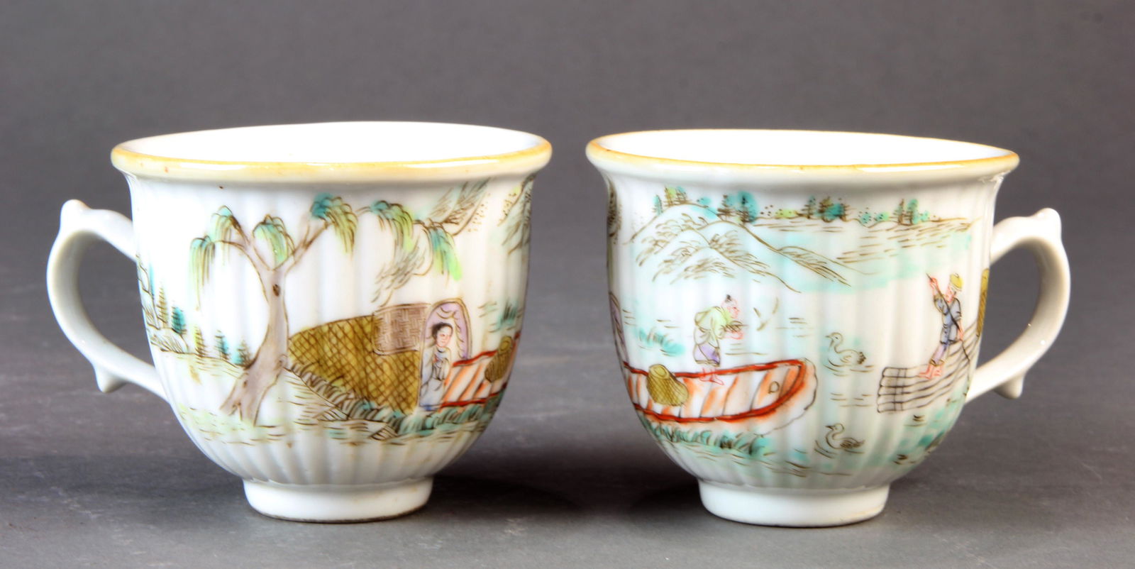 Pair of Chinese famille rose tea cups: Pair of Chinese famille rose tea cups, 2.5"h.