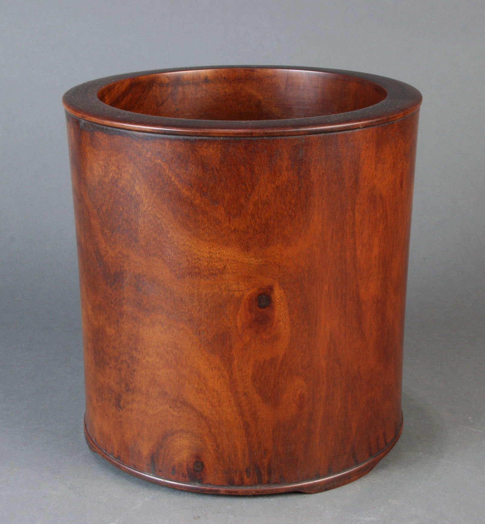 Large Chinese hardwood cylindrical brush pot (1 of 1)
