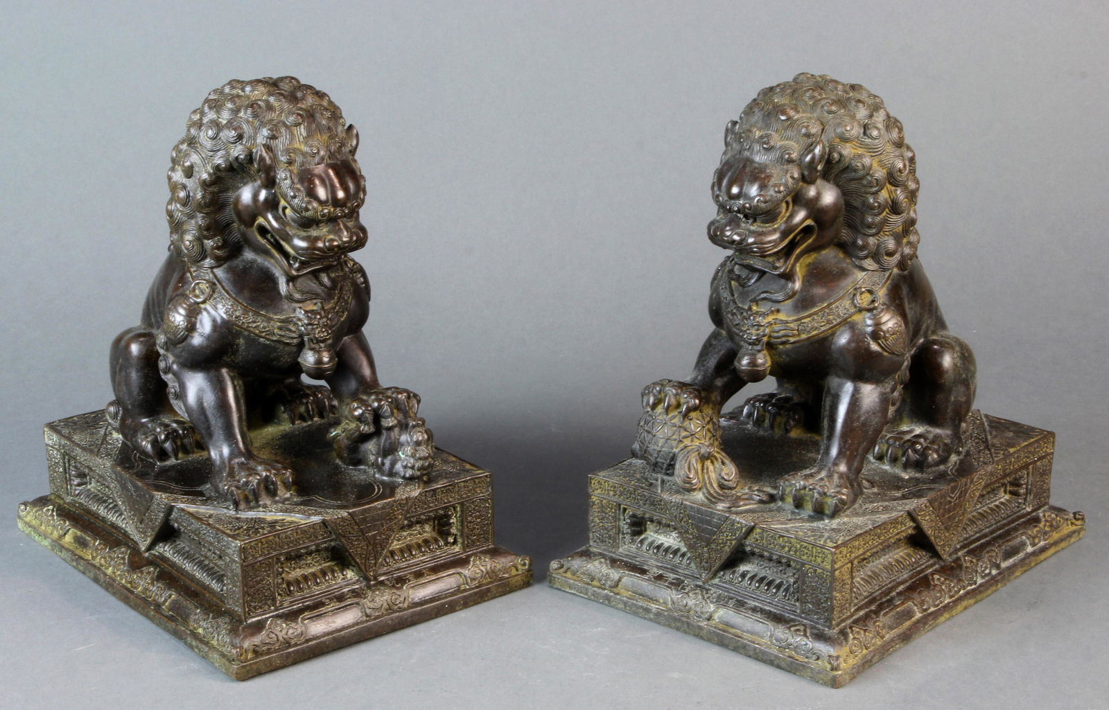 (Lot of 2) Pair of Chinese bronze fu lions (1 of 1)