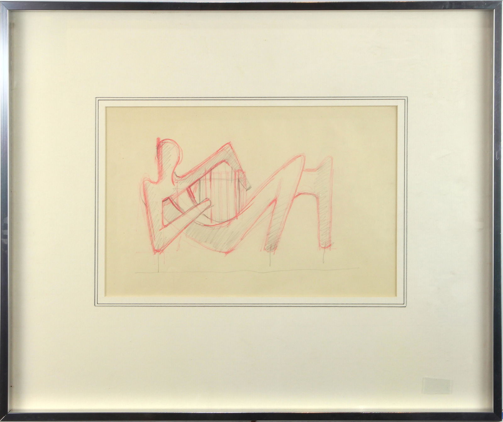Work on paper, Manner of Henry Moore: Manner of Henry Moore (British, 1898-1986), Reclining Figure, pencil and crayon on paper, unsigned, overall (with frame): 14.5"h x 17.5"w