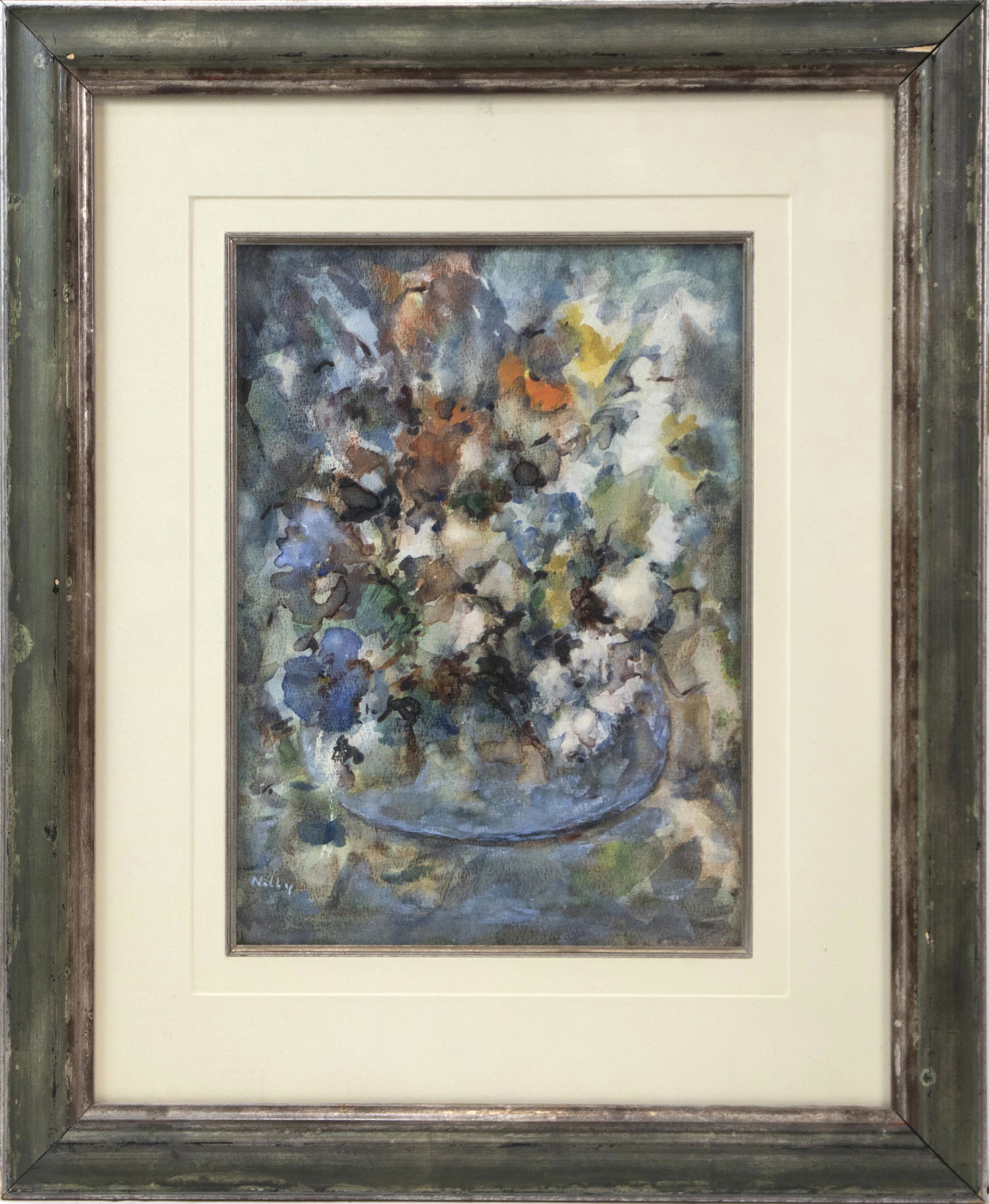 Watercolor, Floral Still Life in Blues (1 of 2)