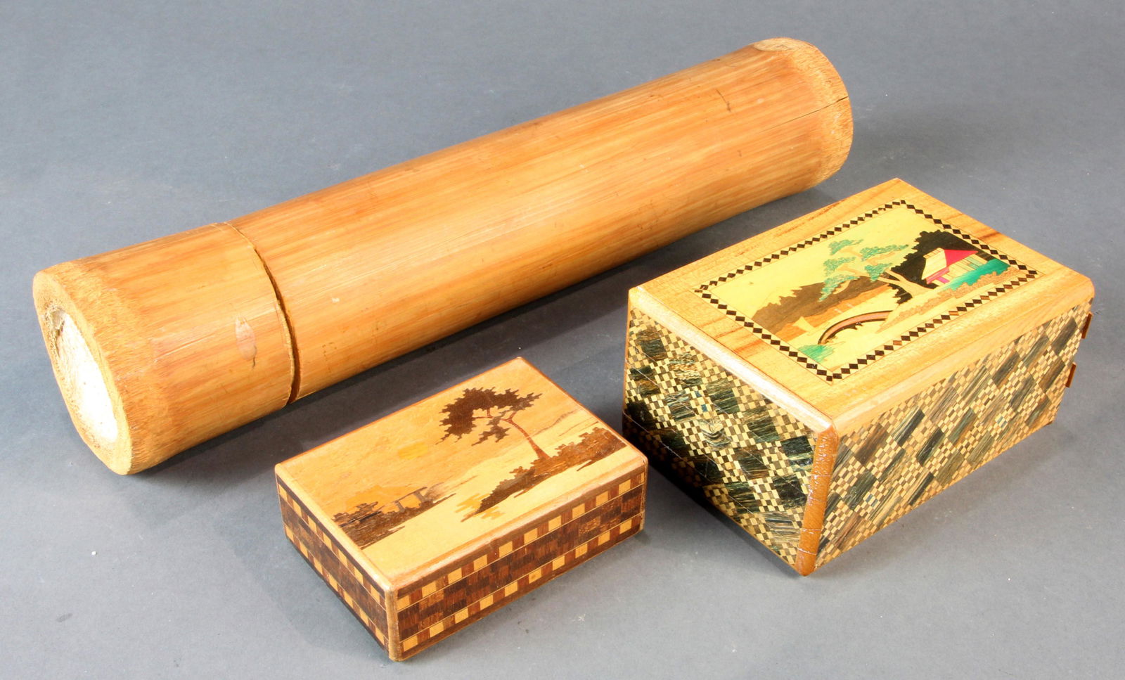 ( lot of 3) Two Japanese wood puzzle boxes, and a (1 of 1)
