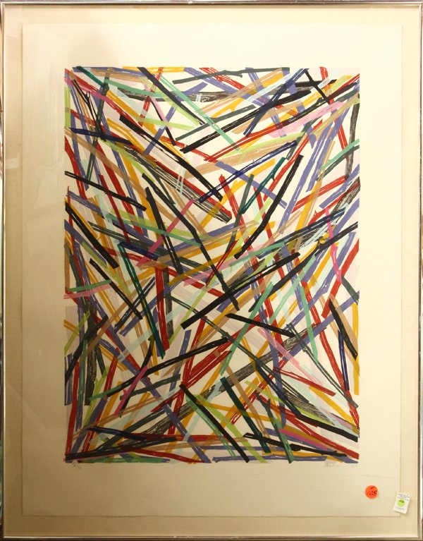 Woodcut, Charles Arnoldi, Untitled Abstract: Framed color woodcut white paper, Untitled, 1983, by Charles Arnoldi (American, b.1946), pencil signed and dated ''Arnoldi 1983'' lower right, pencil numbered 36/70 lower left, sheet: 47''h x 36''w, o