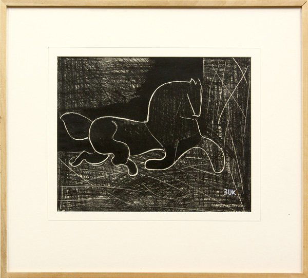 Print, Eduard Buk Ulreich,: Framed mixed method print, Untitled (Horse), by Eduard Buk Ulreich (American, 1889-1966), signed ''Buk'' lower right, sight: 12.875''h x 16''w, overall: 23.25''h x 25.5''w