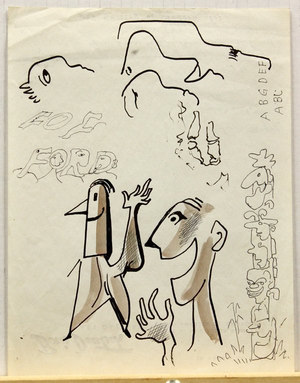 works on paper, Boris Deutsch, sketches: (lot of 8) Unframed works on paper by Boris Deutsch (Californian, 1892-1978), largest overall: 11.25''h x 15.5''w