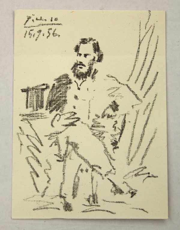 Lithograph, Pablo Picasso, Portrait Leon Tolstoi: Unframed lithograph, ''Portrait de Leon Tolstoy,'' (1956), by Pablo Picasso (Spanish, 1881-1973), stone signed and dated ''Picasso 15.9.56'' upper right, sheet: 8.75''h x 6''w