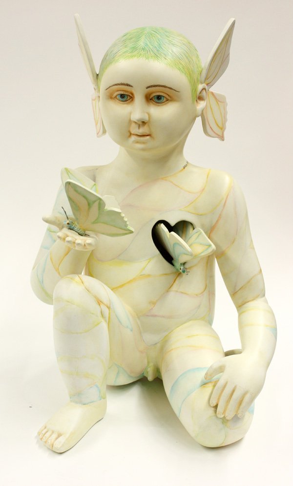 Sergio Bustamante Butterfly Boy ceramic: Sergio Bustamante painted resin Butterfly Boy, 24''h